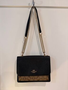Coach Signature Klare Crossbody | Black and Tan Chain-Trim Shoulder Bag